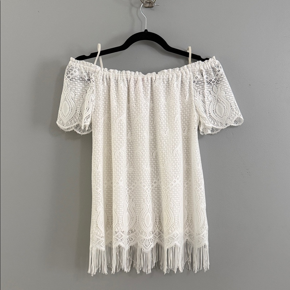 Womens Lilly Pulitzer Elegant Off-Shoulder Lace White Top - size Medium